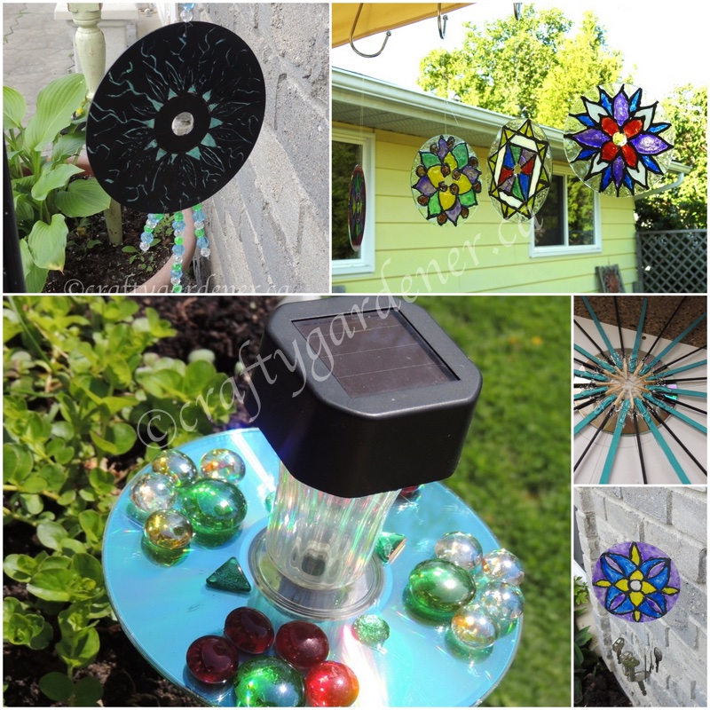 creating whimsy for the garden with old CDs at craftygardener.ca