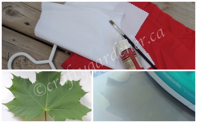 making a Canada flag out of material strips at craftygardener.ca