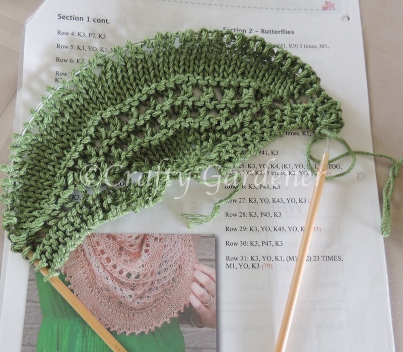 summer flies knitting shawl made at craftygardener.ca