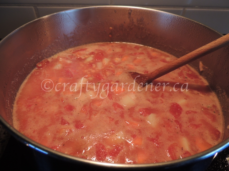 cooking lentil soup at craftygardener.ca