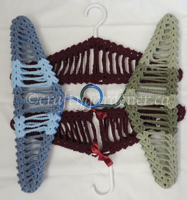 removable and multi coloured crochet hanger covers at craftygardener.ca