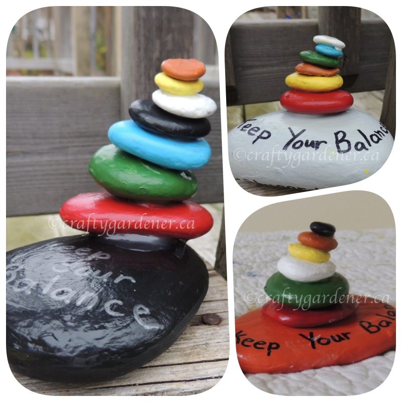 painted rock stacks at craftygardener.ca