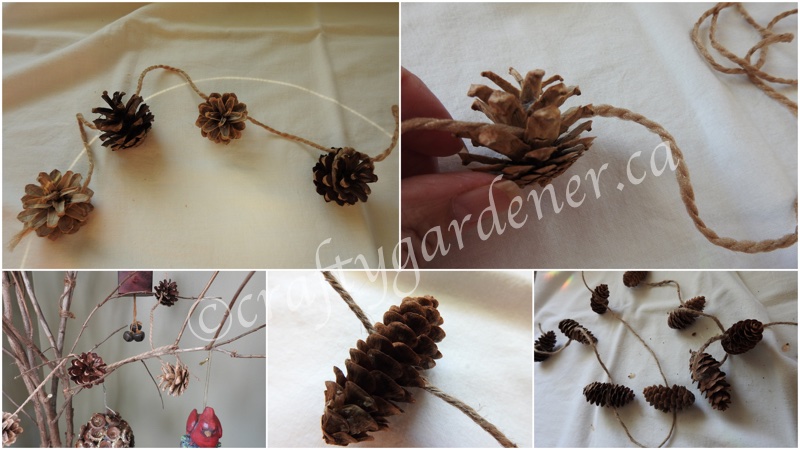making pinecone garlands at craftygardener.ca