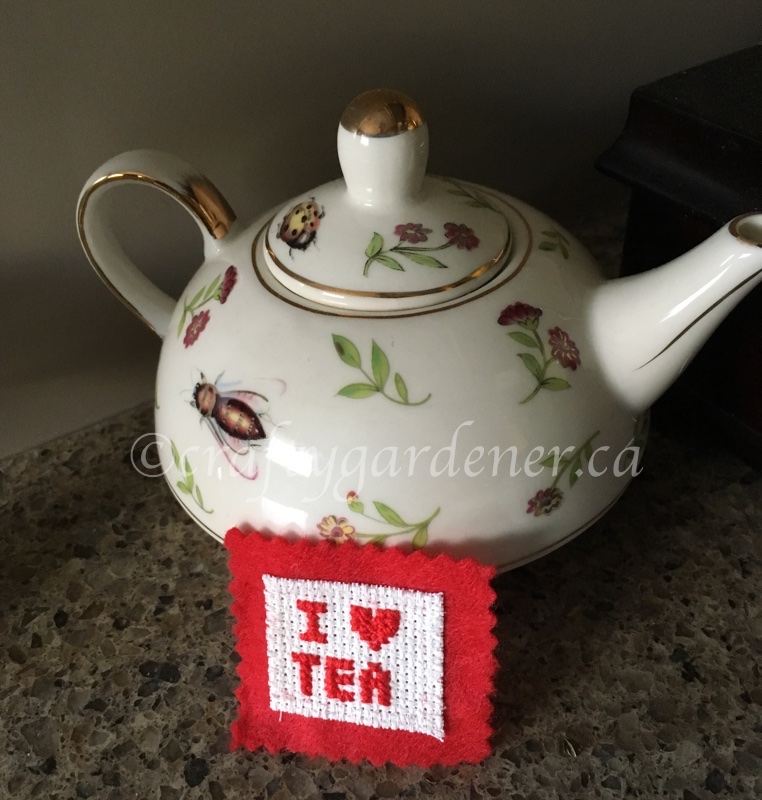 a cross stitch tea magnet at craftygardener.ca