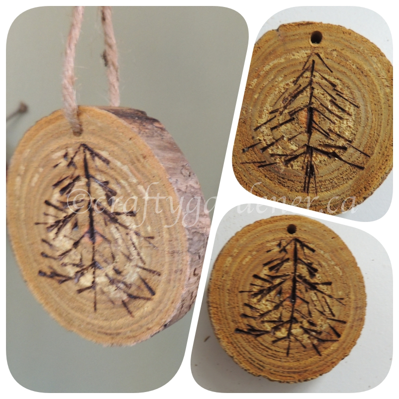 how to make wooden disc ornaments at craftygardener.ca