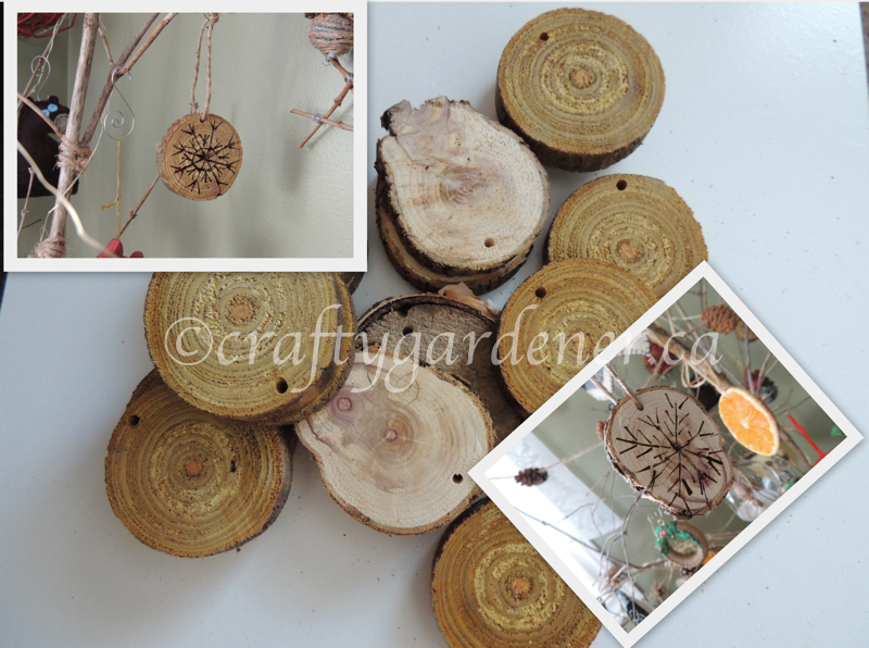 how to make wooden disc snowflakes at craftygardener.ca